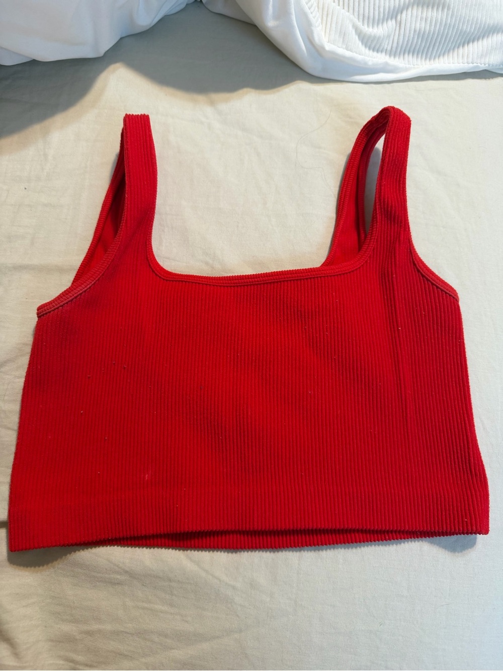 Red Ribbed Square-Neck Crop Tank Top